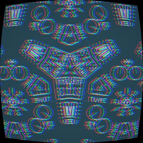 Teal kaleidoscopic glyphs