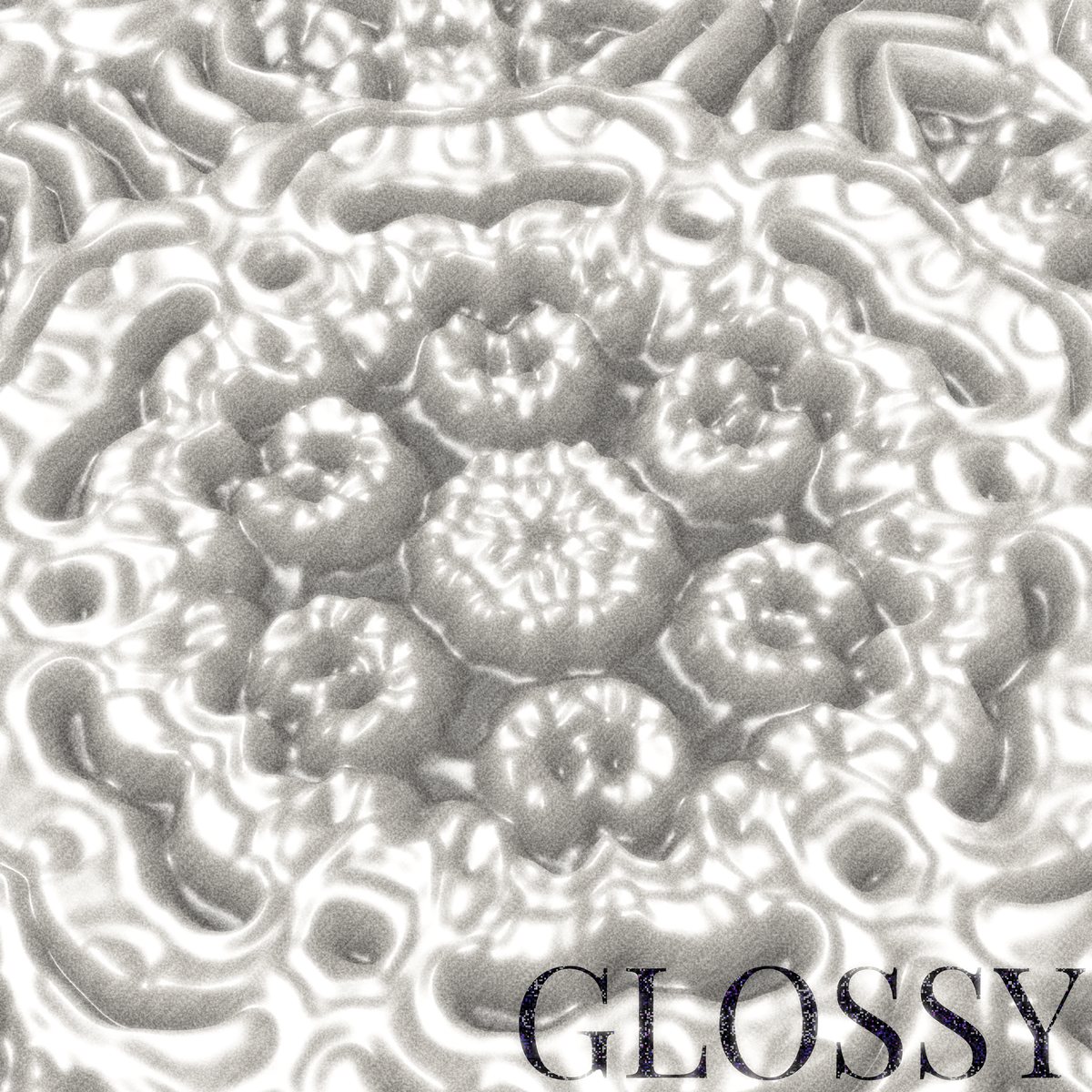A white embossed 3D surface with the word GLOSSY