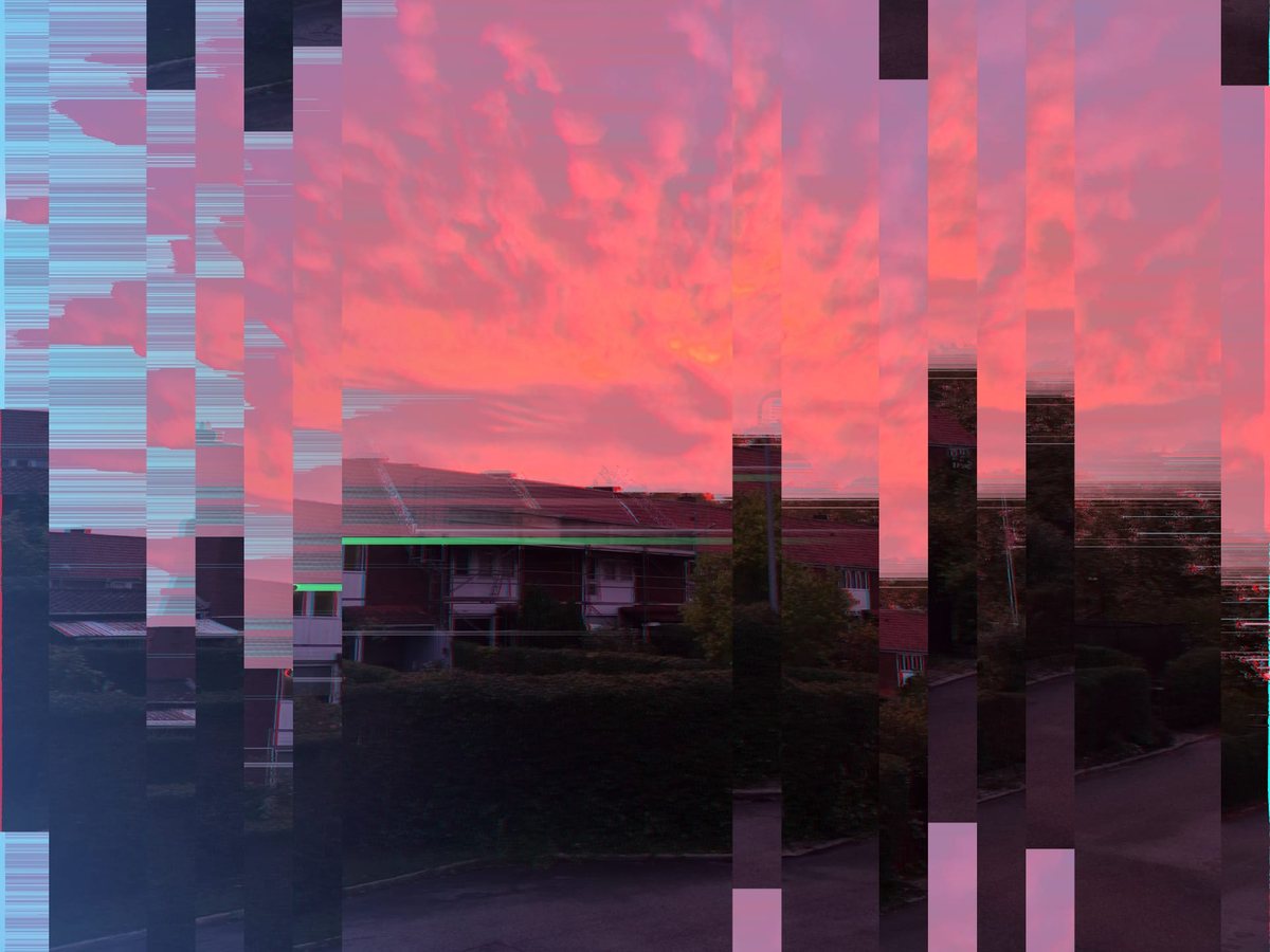 The sunset photo cut into shifted vertical slices