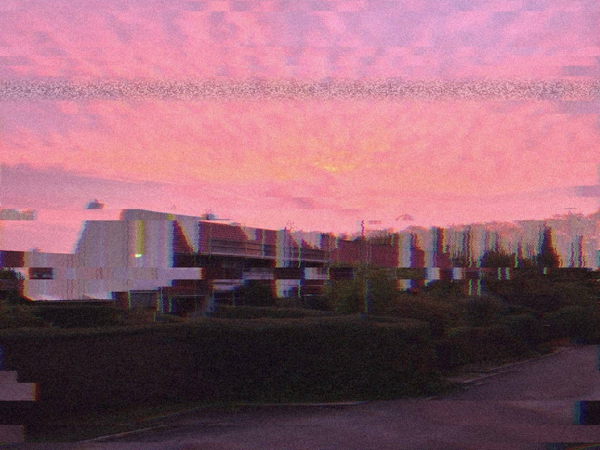 The sunset with VHS tracking glitches