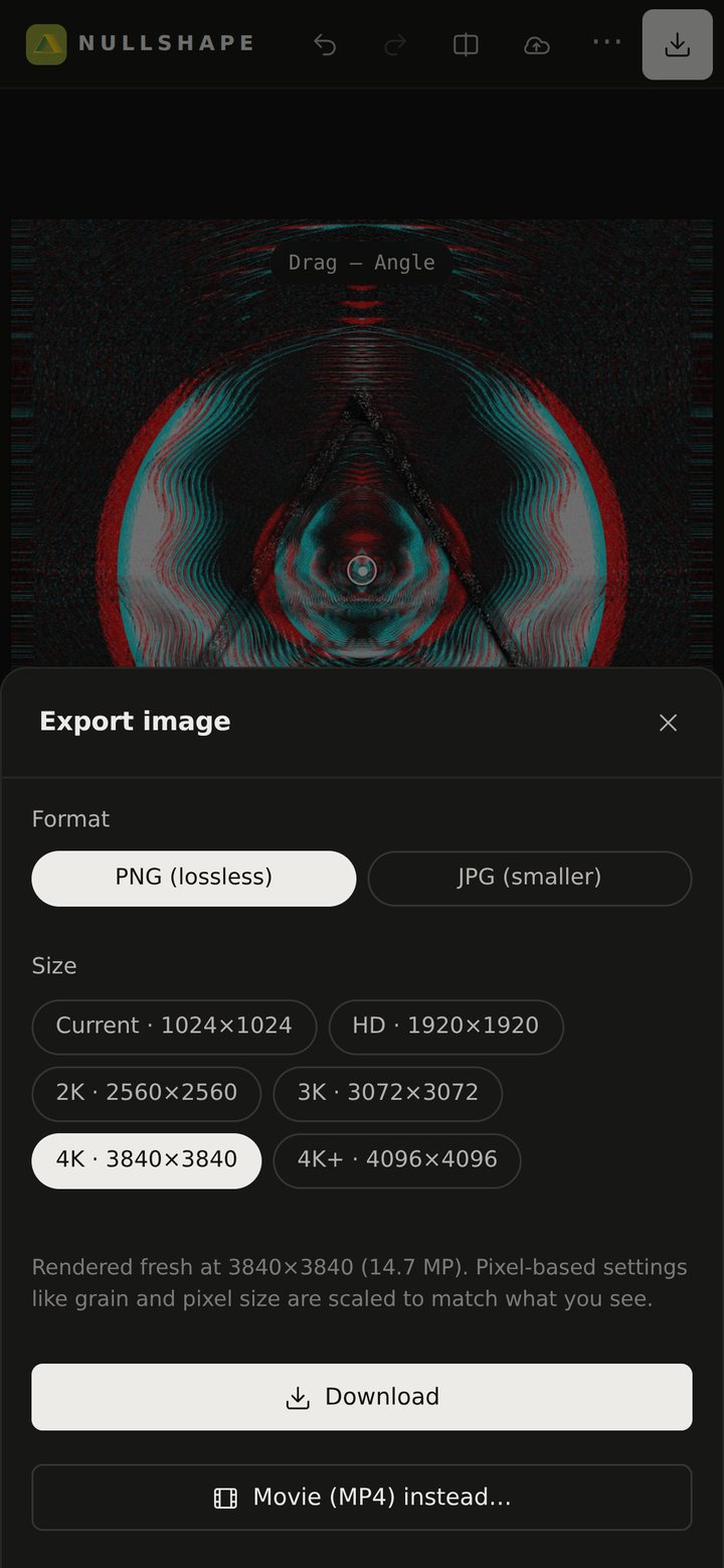 Export image: PNG or JPG, sizes from current to 4096 × 4096